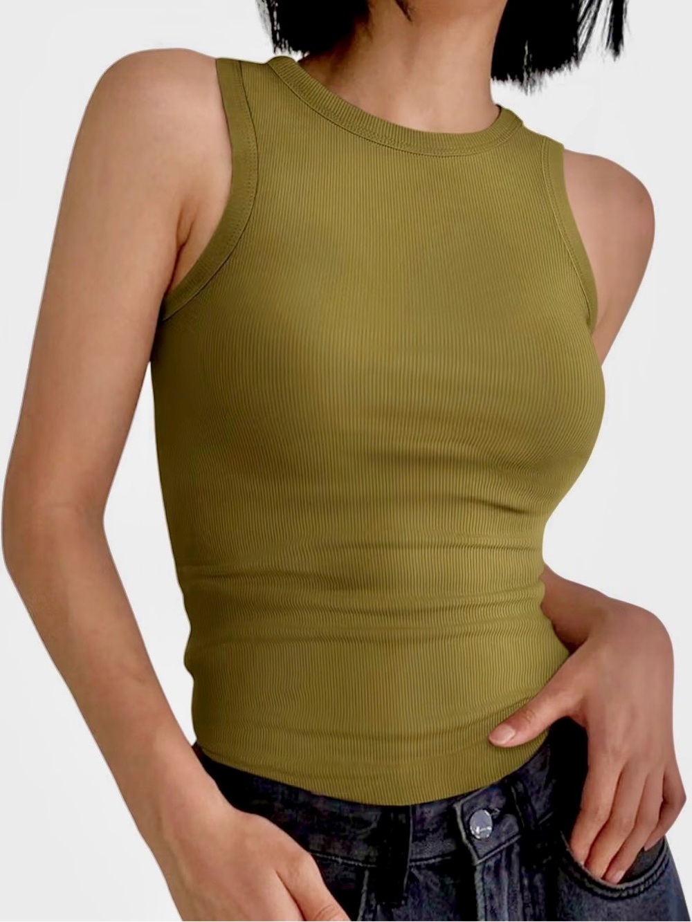 Zara Ribbed Sleeveless Tank Top - Olive